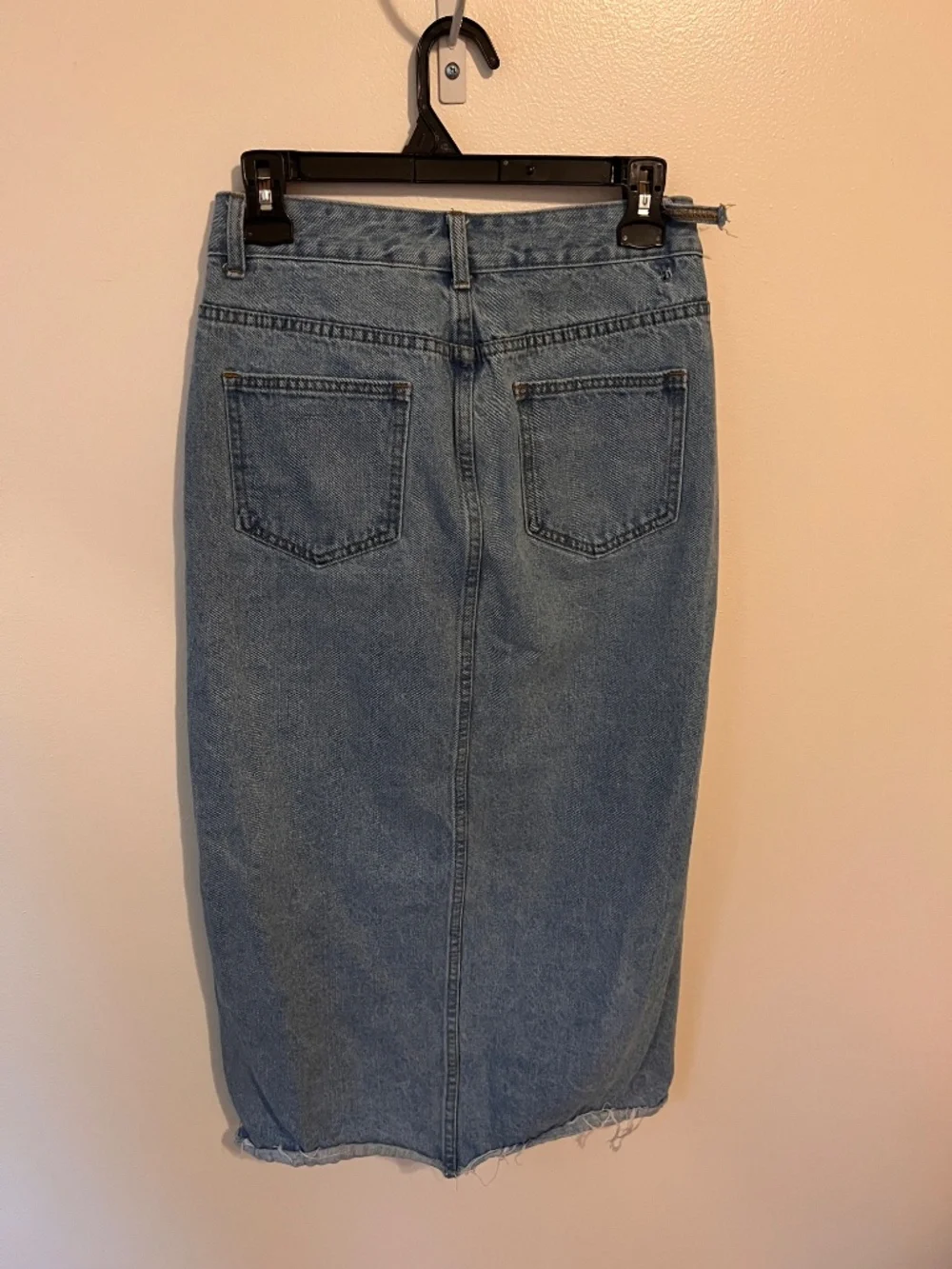 Denim Midi Skirt with Front Slit and V Waist | Size S